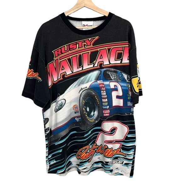 Vintage 90s Rusty Wallace Nascar All Over Print Chase Authentics T-shirt Mens L